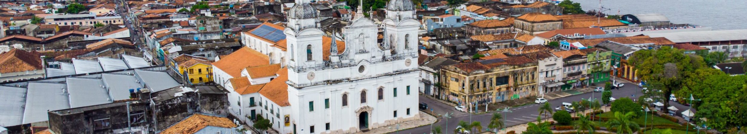 Belem, Para, Brazil – Circa May 2021 – Aerial view of the Metropolitan Cathedral of Belem or “Se”. Belem, Para, Brazil - Circa May 2021 - Aerial view of the Metropolitan Cathedral of Belem or